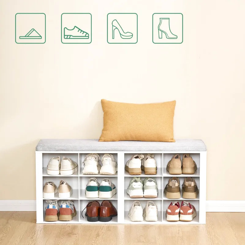 Banc à chaussures moderne Maison Banc avec coussin, design scandinave, assise confortable en bois et tissu, décoration intérieure élégante