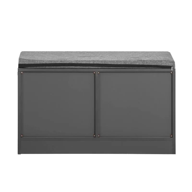 Banc à chaussures moderne Maison Banc avec porte coulissante, design scandinave, finition gris noir, pour entrée élégante.