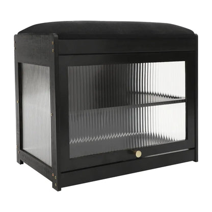 Banc à chaussures noir avec assise, design nordique minimaliste, mobilier moderne de Maison Banc, idéal pour l'entrée.