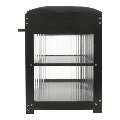 Banc à chaussures noir avec assise en bois, design nordique minimaliste, mobilier Maison Banc pour entrée ou couloir