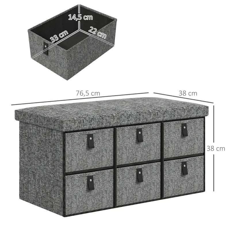 Banc à chaussures rembourré gris Maison Banc avec design moderne et 6 tiroirs de rangement pour organiser les chaussures.
