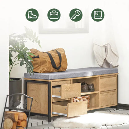 Banc à chaussures scandinave Maison Banc en bois naturel avec espace de rangement intégré, design épuré et moderne.