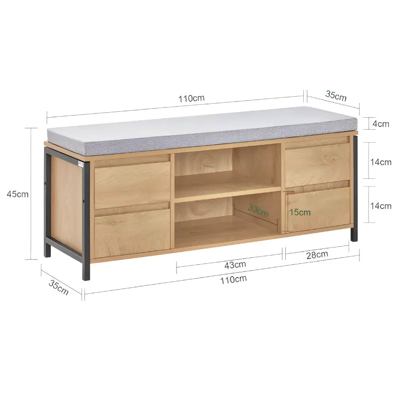 Banc à chaussures Scandinave en bois naturel avec espace de rangement, design épuré et élégant.
