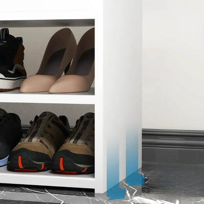 Banc à chaussures scandinave blanc et gris avec rangement à 3 niveaux et coussin confort, par Maison Banc