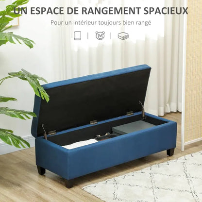 Banc de bout de lit au design nordique en tissu effet lin et finition bois naturel, par Maison Banc.
