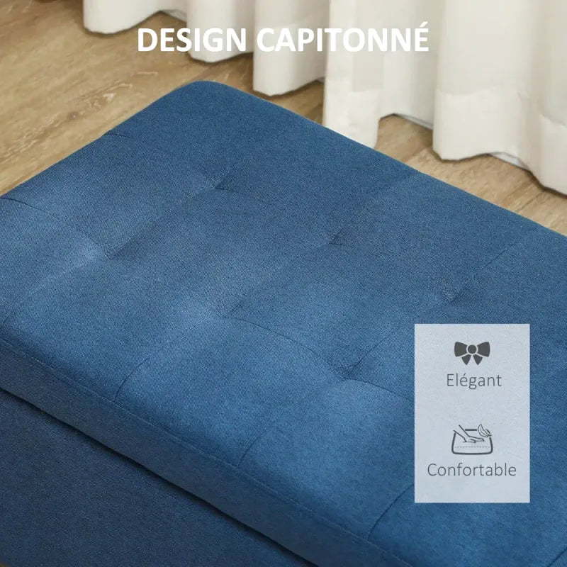 Banc de bout de lit au design nordique, tissu effet lin et finition bois naturel, par Maison Banc.