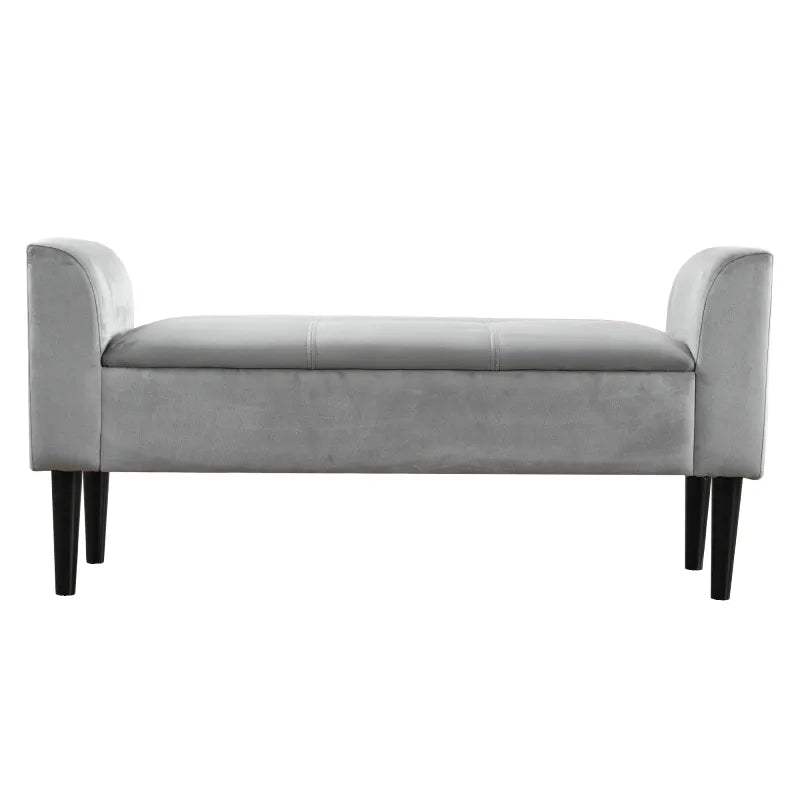 Banc de bout de lit capitonné avec accoudoirs, design décoratif minimaliste, en tissu beige, par Maison Banc.