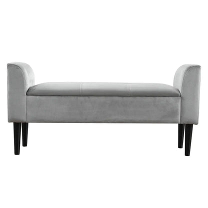 Banc de bout de lit capitonné avec accoudoirs, design décoratif minimaliste, en tissu beige, par Maison Banc.