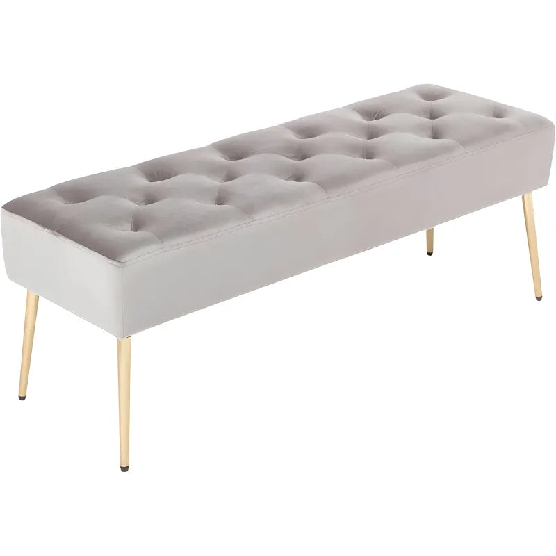 Banc bout de lit en velours gris rembourré de la marque Maison Banc, design minimaliste et élégant pour chambre moderne.