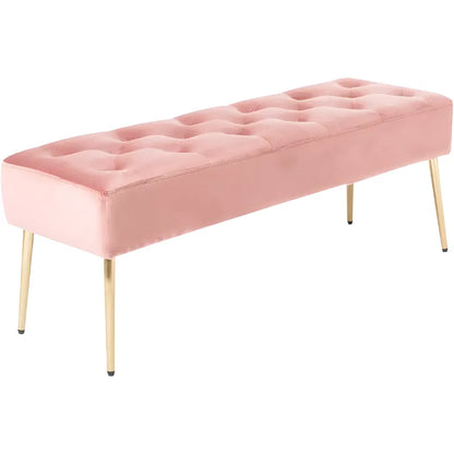 Banc bout de lit en velours rose rembourré de la marque Maison Banc, design minimaliste, assise confortable et élégante.