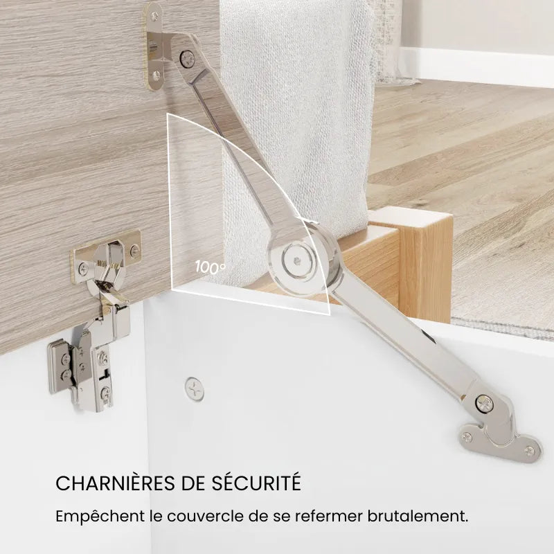 Banc coffre en bois moderne de Maison Banc avec assise solide et espace de rangement spacieux, design élégant pour intérieur.