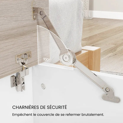 Banc coffre en bois moderne de Maison Banc avec assise solide et espace de rangement spacieux, design élégant pour intérieur.