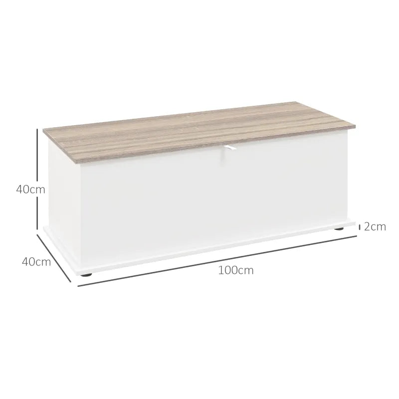 Banc coffre en bois moderne avec assise solide et grand espace de rangement, design épuré et fonctionnel.