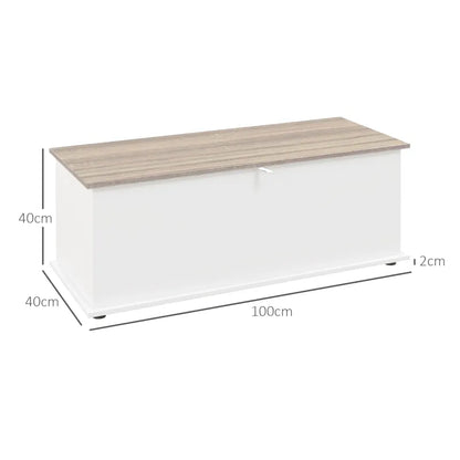 Banc coffre en bois moderne avec assise solide et grand espace de rangement, design épuré et fonctionnel.