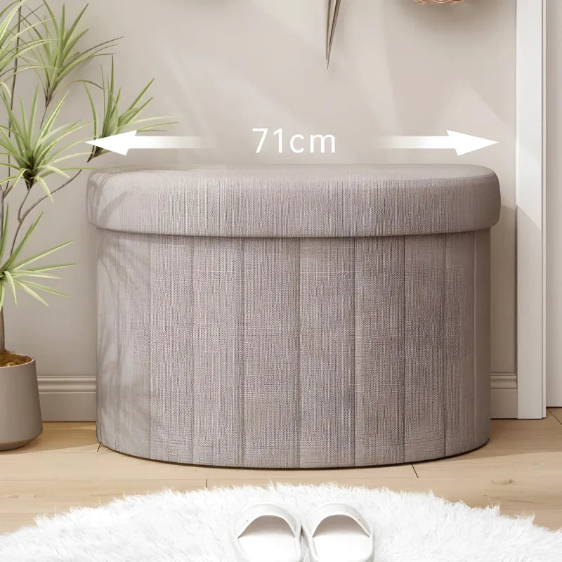 Banc coffre de rangement en demi-cercle Maison Banc, design épuré marron gris, meuble décoratif pour salon ou entrée.