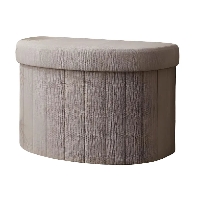 Banc coffre de rangement en demi-cercle Maison Banc, design épuré et décoratif, finition marron et gris, idéal pour le rangement.