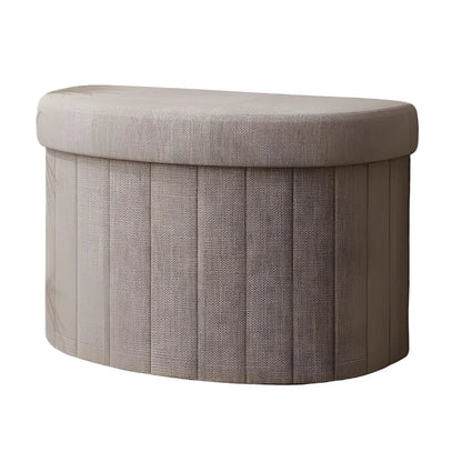 Banc coffre de rangement en demi-cercle Maison Banc, design épuré et décoratif, finition marron et gris, idéal pour le rangement.