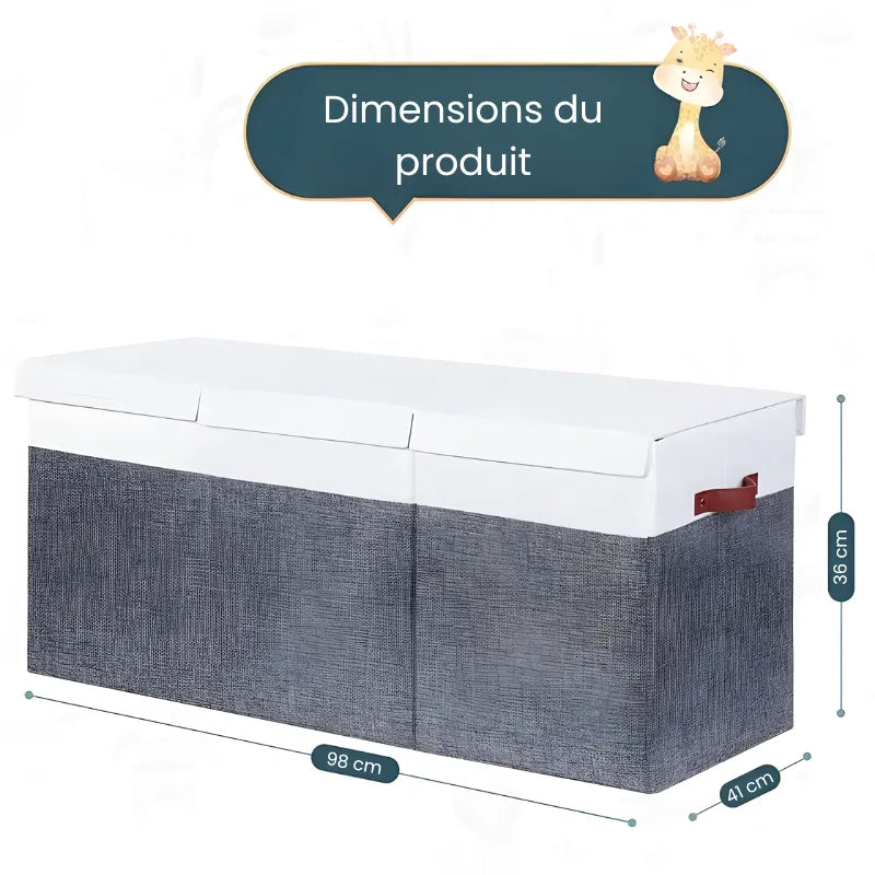 Banc coffre de rangement pliable pour enfant Maison Banc avec couvercle, design scandinave moderne, en bois clair.