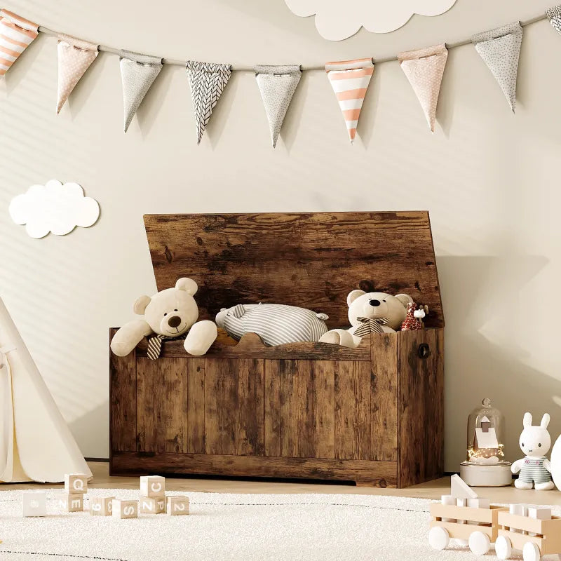 Banc coffre de rangement minimaliste en bois marron rustique, design épuré, parfait pour décoration intérieure Maison Banc