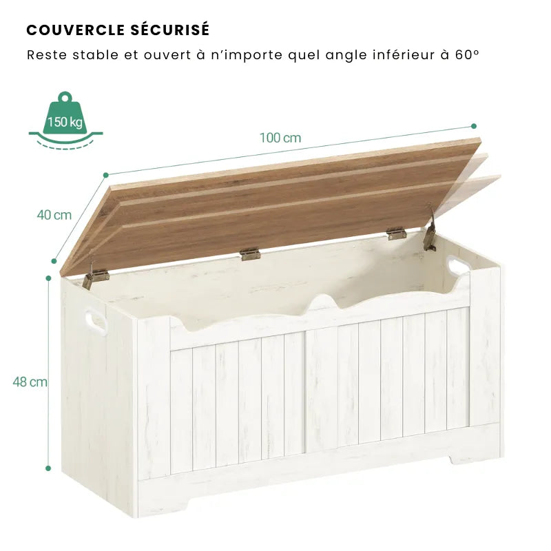 Banc coffre de rangement moderne blanc de style minimaliste de la marque Maison Banc, avec surface lisse et design épuré.