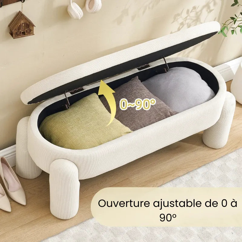 Banc coffre de rangement beige de marque Maison Banc avec design moderne et élégant, idéal pour le rangement intérieur.