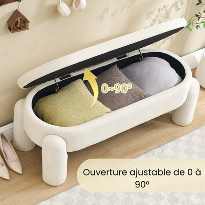 Banc coffre de rangement beige de marque Maison Banc avec design moderne et élégant, idéal pour le rangement intérieur.