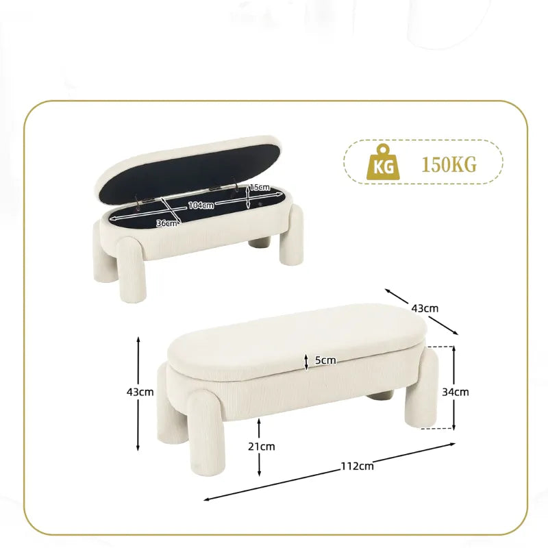 Banquette coffre de rangement Ottoman beige avec design moderne et élégant, en tissu doux et structure robuste.