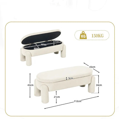 Banquette coffre de rangement Ottoman beige avec design moderne et élégant, en tissu doux et structure robuste.