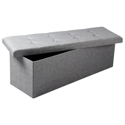 Banc coffre de rangement pliable en lin beige, design scandinave, par Maison Banc, avec espace de rangement intégré et style épuré