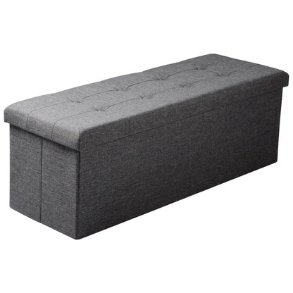 Banc coffre de rangement pliable en lin gris clair avec design scandinave, par Maison Banc, pour rangement pratique et élégant.