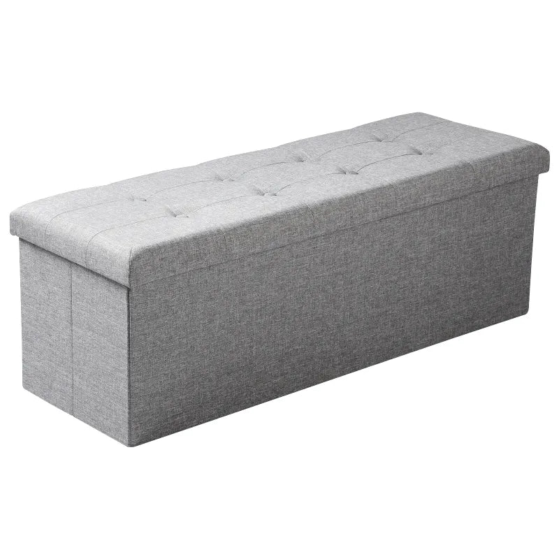 Banc coffre de rangement pliable en lin gris foncé avec design scandinave, par Maison Banc, idéal pour rangement et décoration intérieure