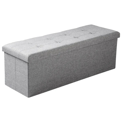 Banc coffre de rangement pliable en lin gris foncé avec design scandinave, par Maison Banc, idéal pour rangement et décoration intérieure