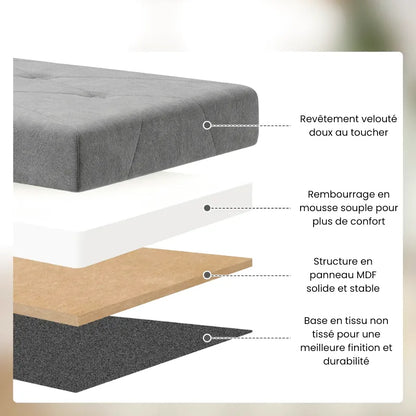 Banc coffre de rangement pliable en velours crème avec design scandinave élégant, par Maison Banc, placé dans un intérieur moderne.