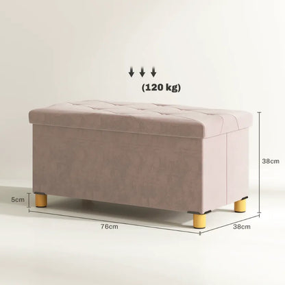 Banc coffre de rangement pliable en velours crème avec design scandinave élégant, de la marque Maison Banc, avec coussin rose.