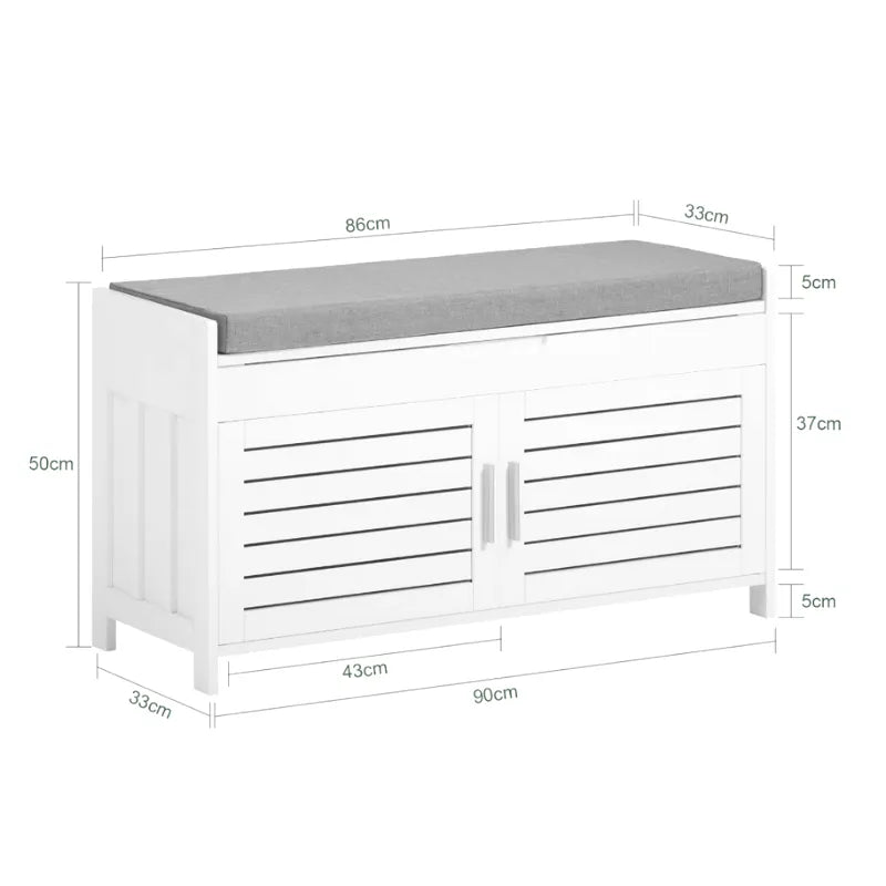 Banc coffre d’entrée minimaliste Maison Banc avec design nordique et rangement à portes, en bois clair et finition moderne
