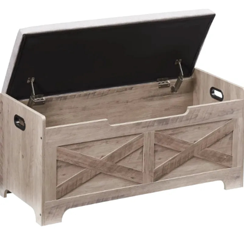 Banc coffre en bois Maison Banc avec rangement, design décoratif et assise confortable dans un intérieur moderne.