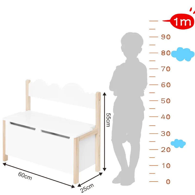Banc coffre pour enfant en bois avec dossier, assise de rangement décorative, par Maison Banc, mobilier enfant pratique et élégant