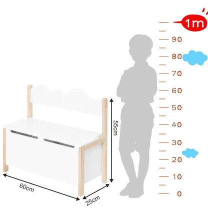 Banc coffre pour enfant en bois avec dossier, assise de rangement décorative, par Maison Banc, mobilier enfant pratique et élégant