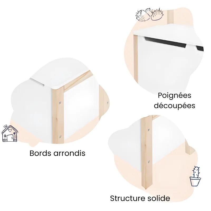 Banc coffre pour enfant en bois avec dossier, assise de rangement décorative, par Maison Banc, meuble pratique et esthétique pour la chambre