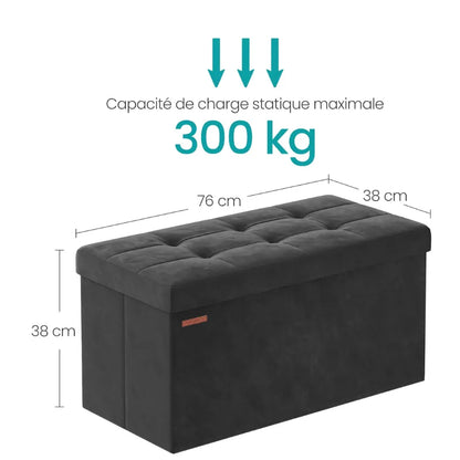 Banc coffre pliable en velours noir de Maison Banc, design décoratif minimaliste pour rangement et décoration intérieure.