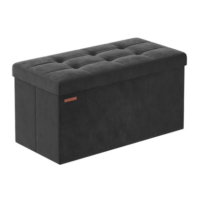 Banc coffre pliable en velours noir de Maison Banc, design décoratif minimaliste pour rangement et décoration intérieure.