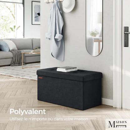 Banc coffre pliable en velours noir, meuble de rangement décoratif et minimaliste par Maison Banc.