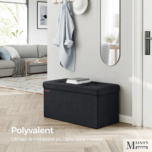 Banc coffre pliable en velours noir, meuble de rangement décoratif et minimaliste par Maison Banc.