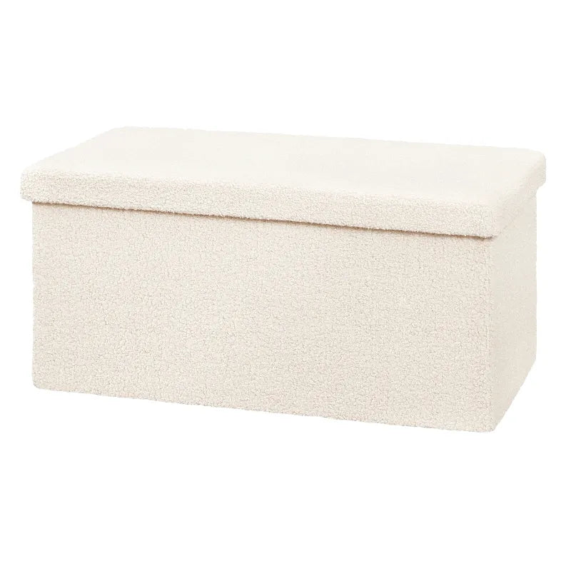 Banc coffre pliable en tissu Teddy de Maison Banc, design scandinave, avec espace de rangement de 80L, assise confortable.
