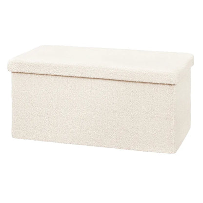Banc coffre pliable en tissu Teddy de Maison Banc, design scandinave, avec espace de rangement de 80L, assise confortable.