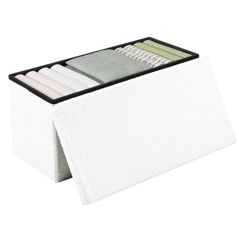 Banc coffre pliable en tissu Teddy de Maison Banc, design scandinave, rangement 80L, idéal pour le salon ou la chambre
