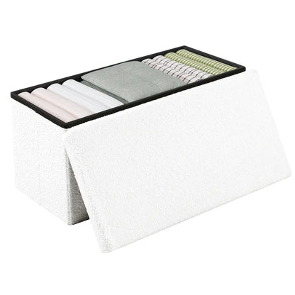 Banc coffre pliable en tissu Teddy de Maison Banc, design scandinave, rangement 80L, idéal pour le salon ou la chambre