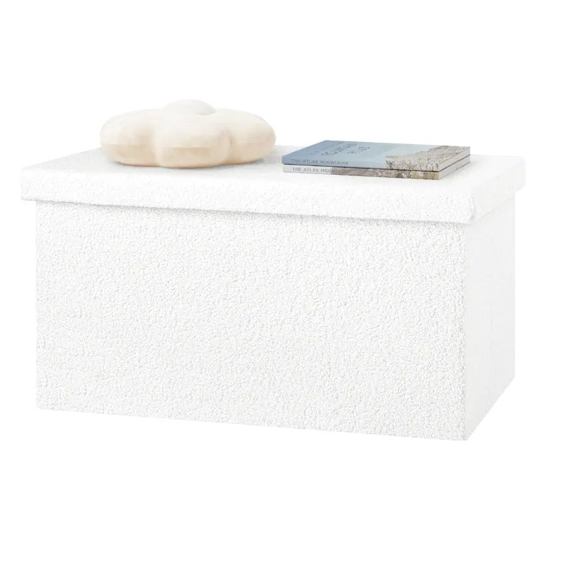 Banc coffre pliable en tissu Teddy, design scandinave, avec espace de rangement de 80L, par Maison Banc.
