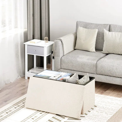 Banc coffre pliable en tissu Teddy avec design scandinave, capacité de 80L, idéal pour rangement intérieur, par Maison Banc