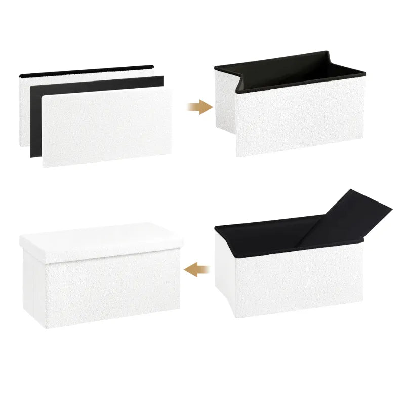 Banc coffre pliable en tissu Teddy avec design scandinave, rangement de 80L, par Maison Banc, idéal pour salon ou chambre